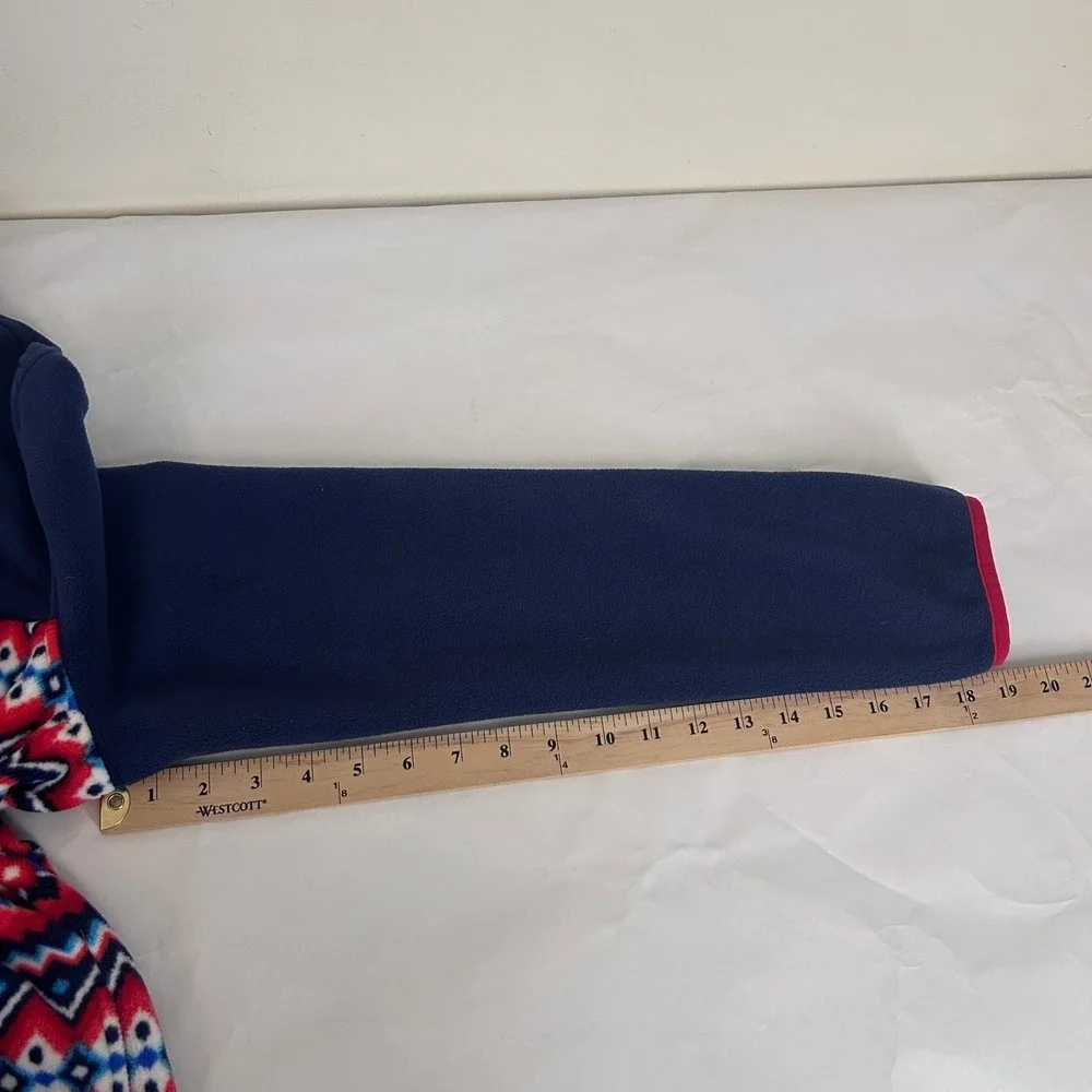 Lands End Fleece Pullover Kids S 6-8 Blue Red Fair‎ Isle Snap Neck Sweatshirt